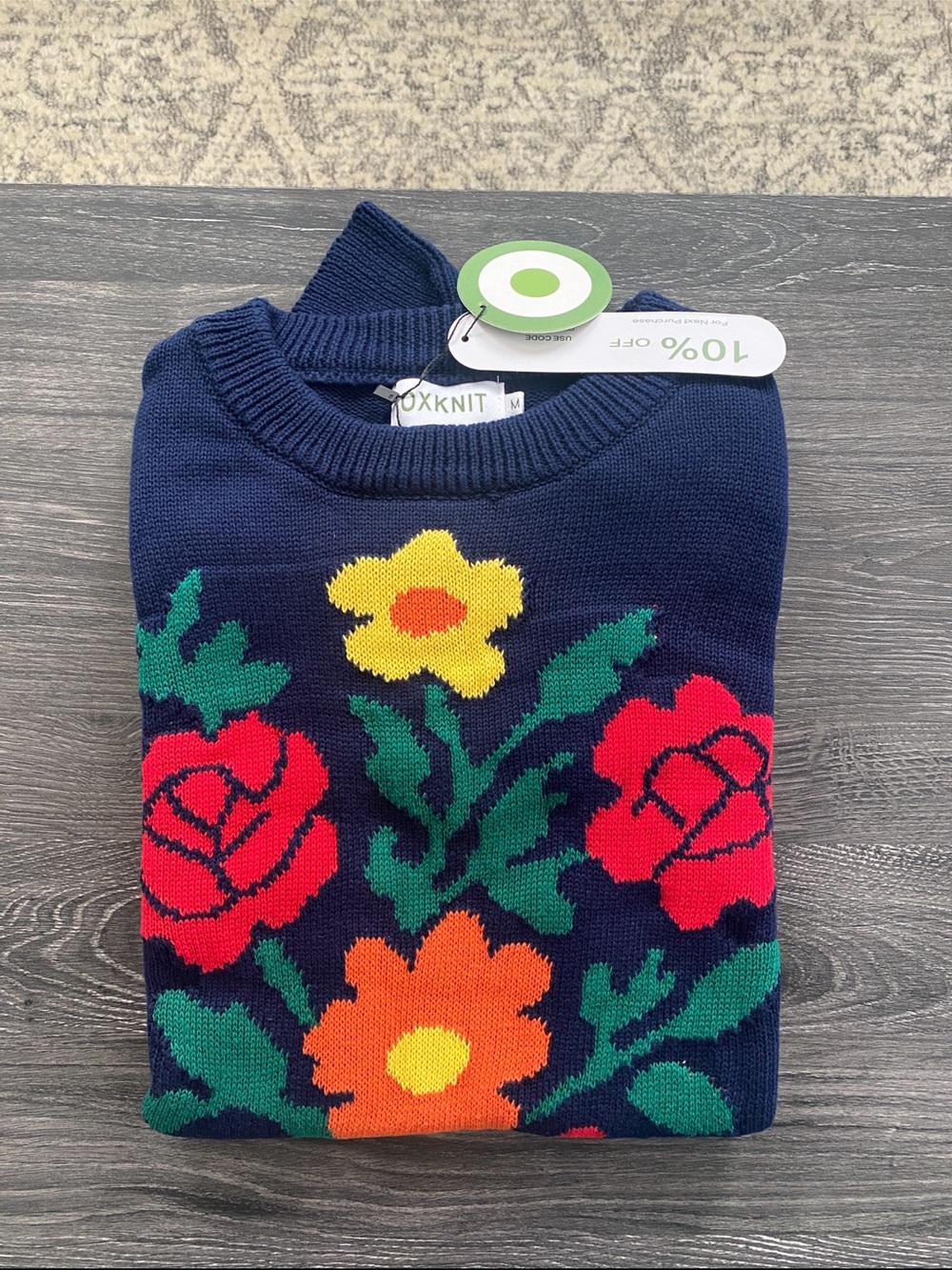 Oxknit Women's Navy Floral Crewneck Sweater